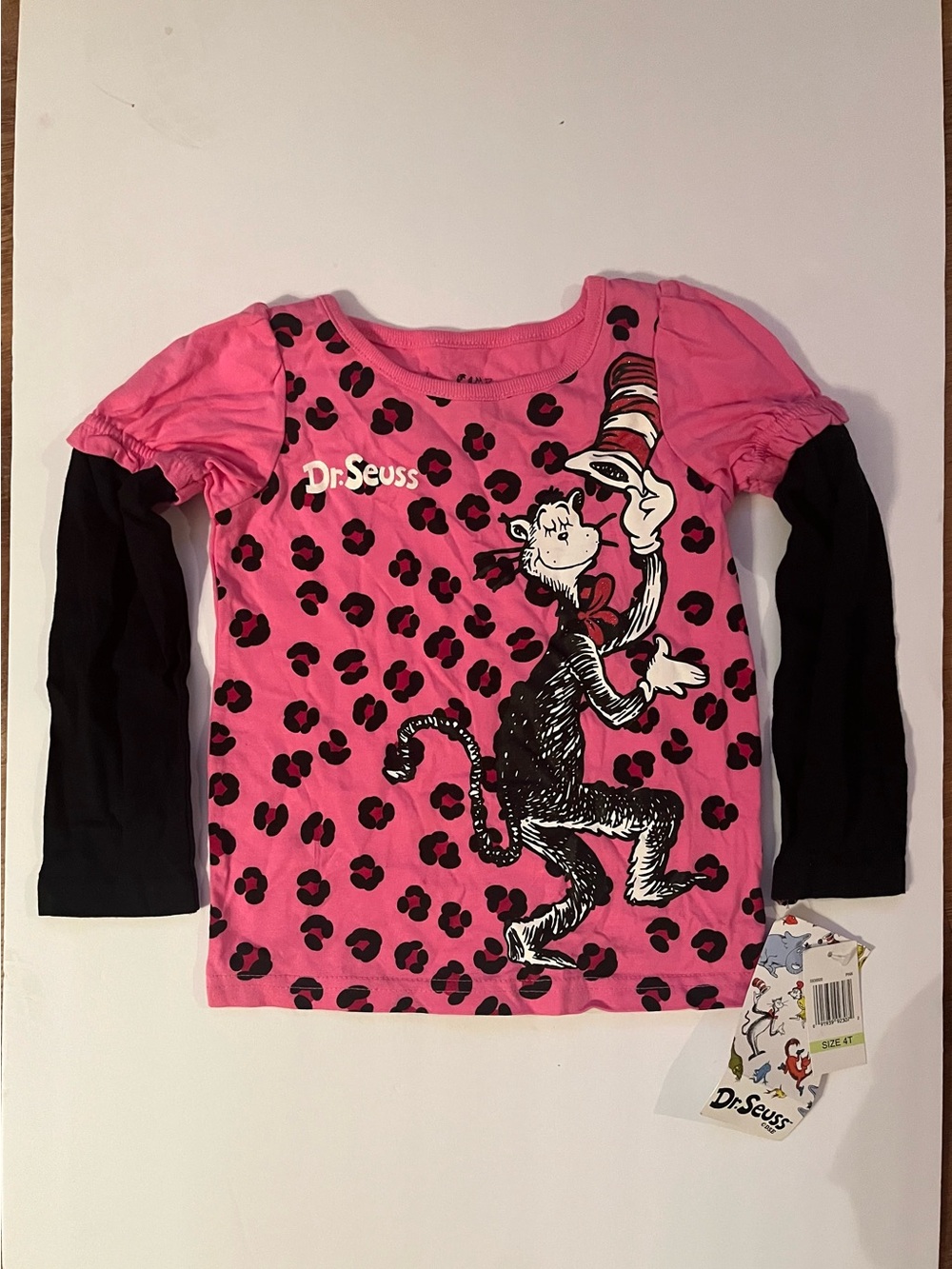 Dr. Seuss Pink & Black Cat in the Hat Layered-Look Long Sleeve Top